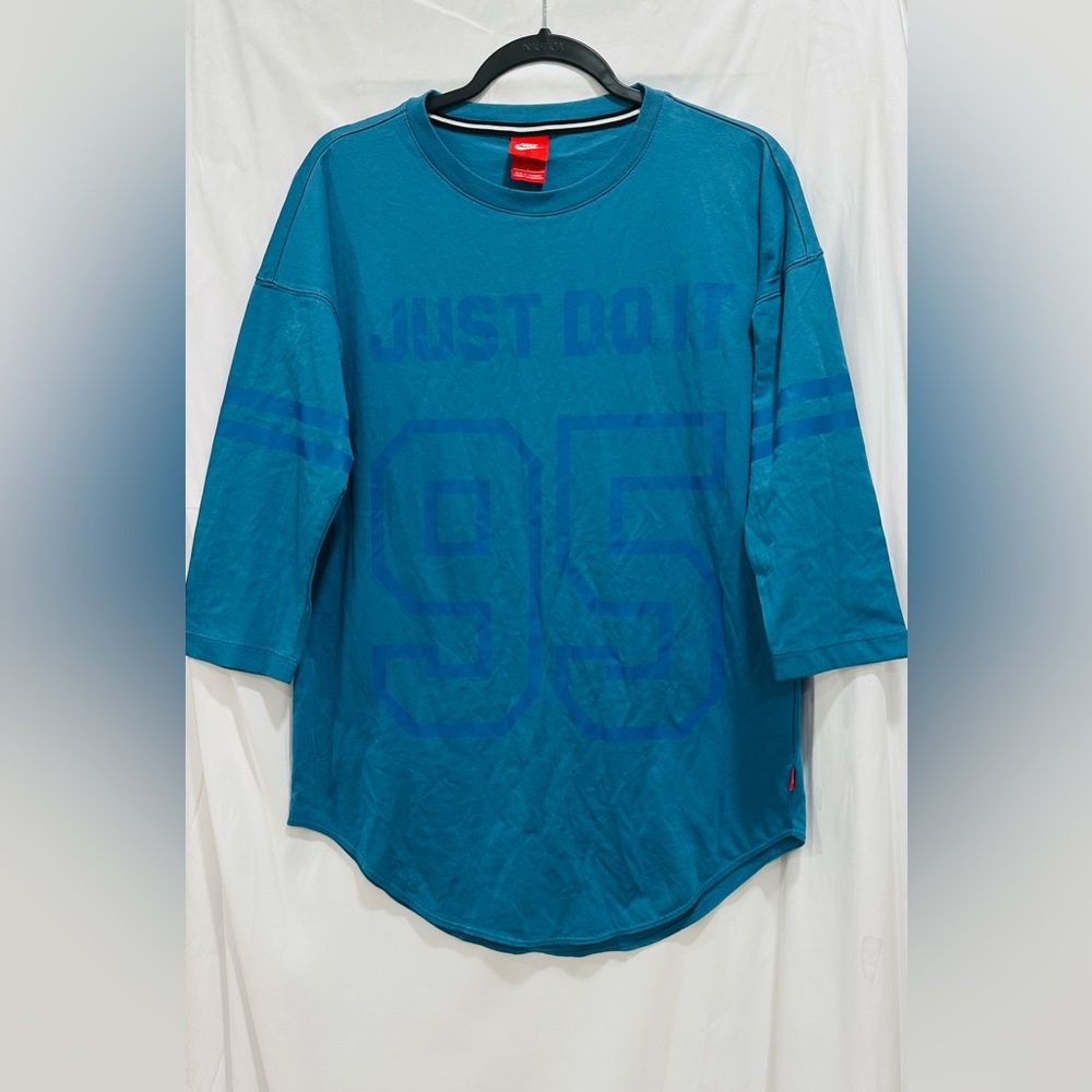 Nike Just Do It 95‎ Jersey T Shirt Womens Size Small Blue Cotton 3/4 Sleeve